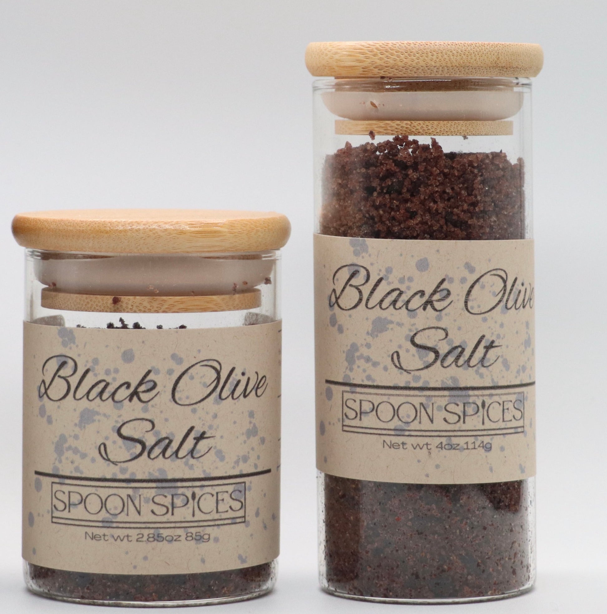 Black Olive Salt made with kalamata olives umami flavor spoon spices