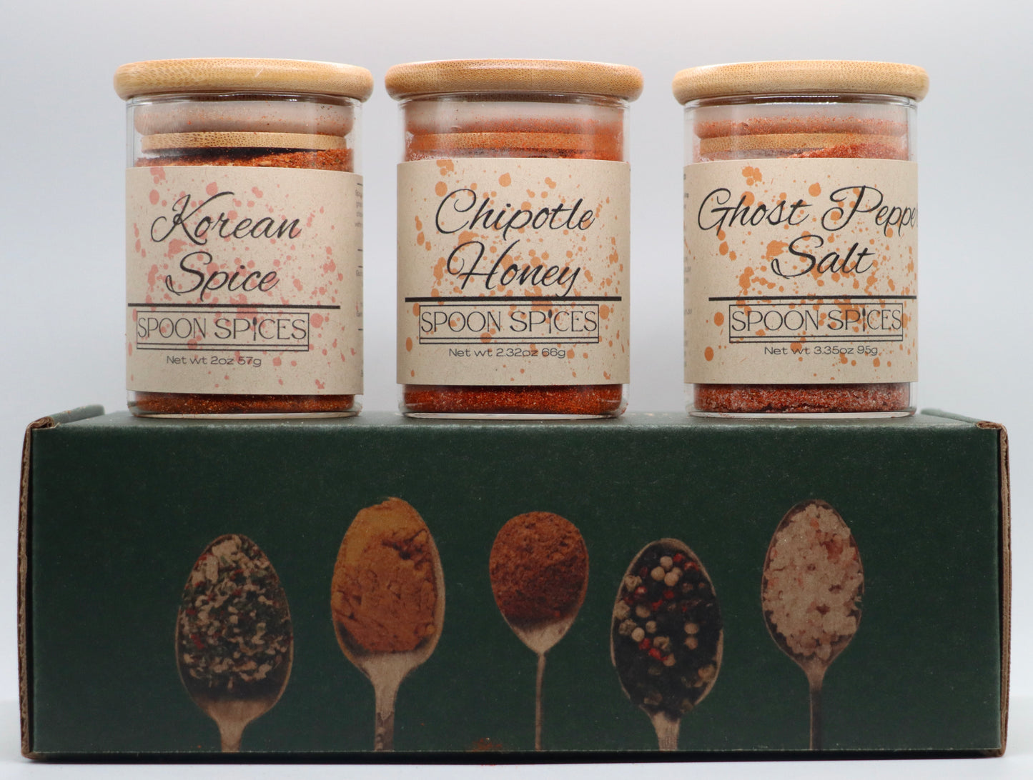 chili pepper gift box set 3 glass jars korean spice blend chipotle honey spice blend ghost pepper salt 